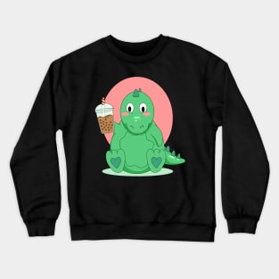 Green Dinosaur Hug Me I'm done drinking boba Crewneck Sweatshirt